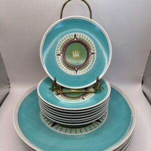 Vintage Set of 13 Melmac Melamine Plates and Saucers By Maplex Toronto Canada.
